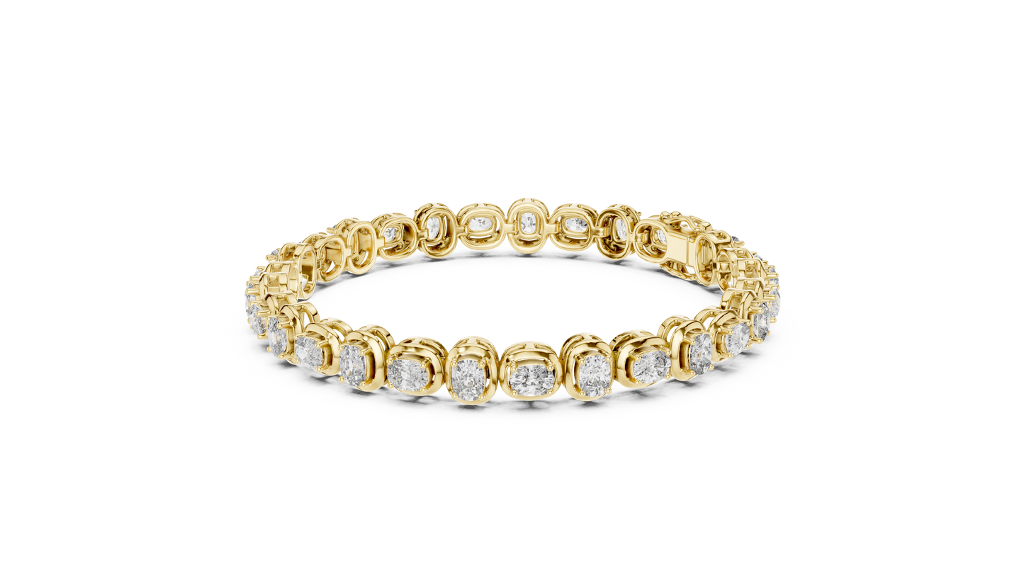 Cushion-Cut Blue Gemstone Eternity Ring with Diamond-Style Pavé Setting