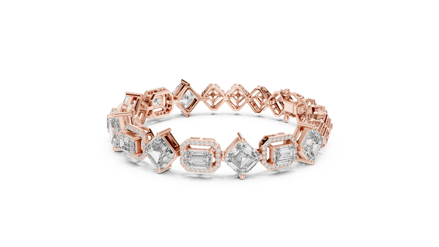 Geometric Emerald & Diamond Link Bracelet