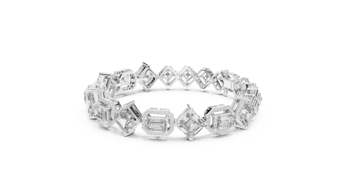 Geometric Emerald & Diamond Link Bracelet