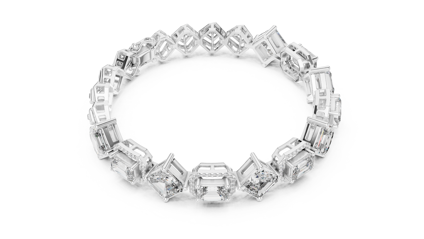 Geometric Emerald & Diamond Link Bracelet