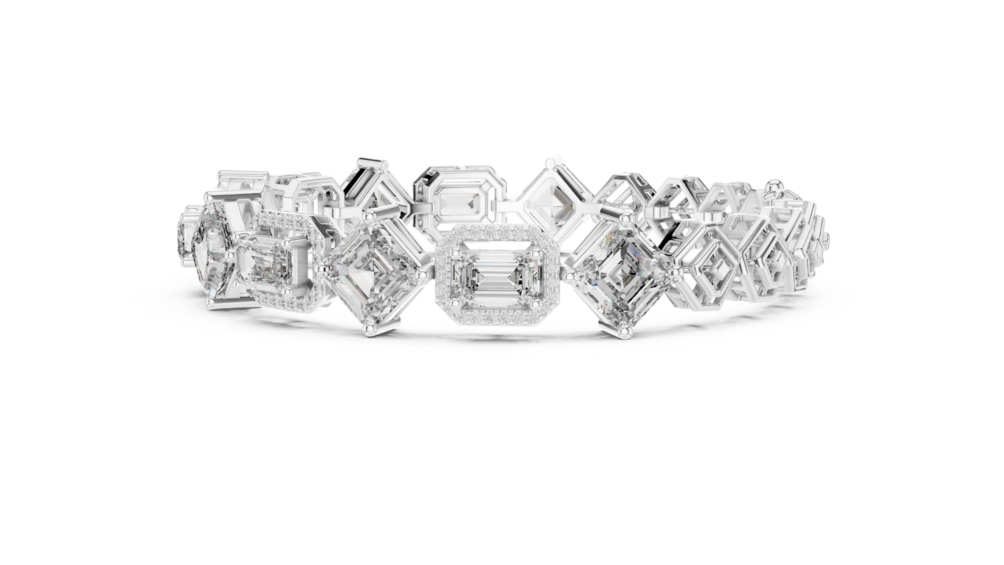 Geometric Emerald & Diamond Link Bracelet