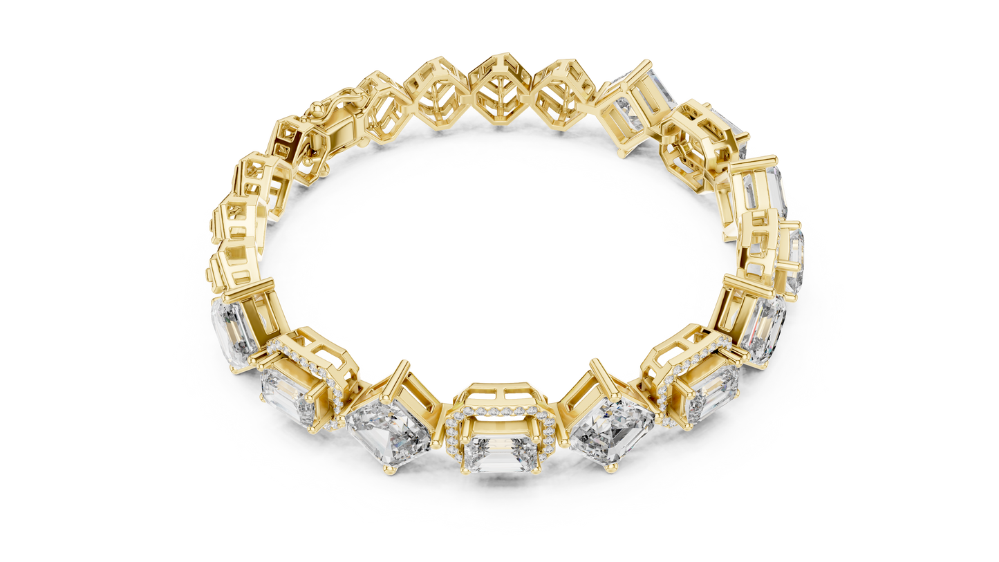 Geometric Emerald & Diamond Link Bracelet