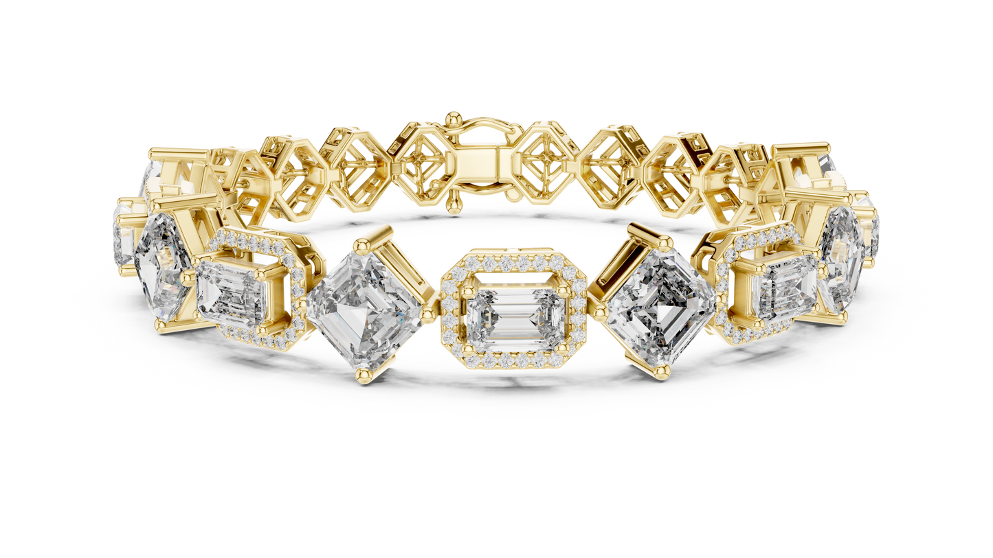 Geometric Emerald & Diamond Link Bracelet