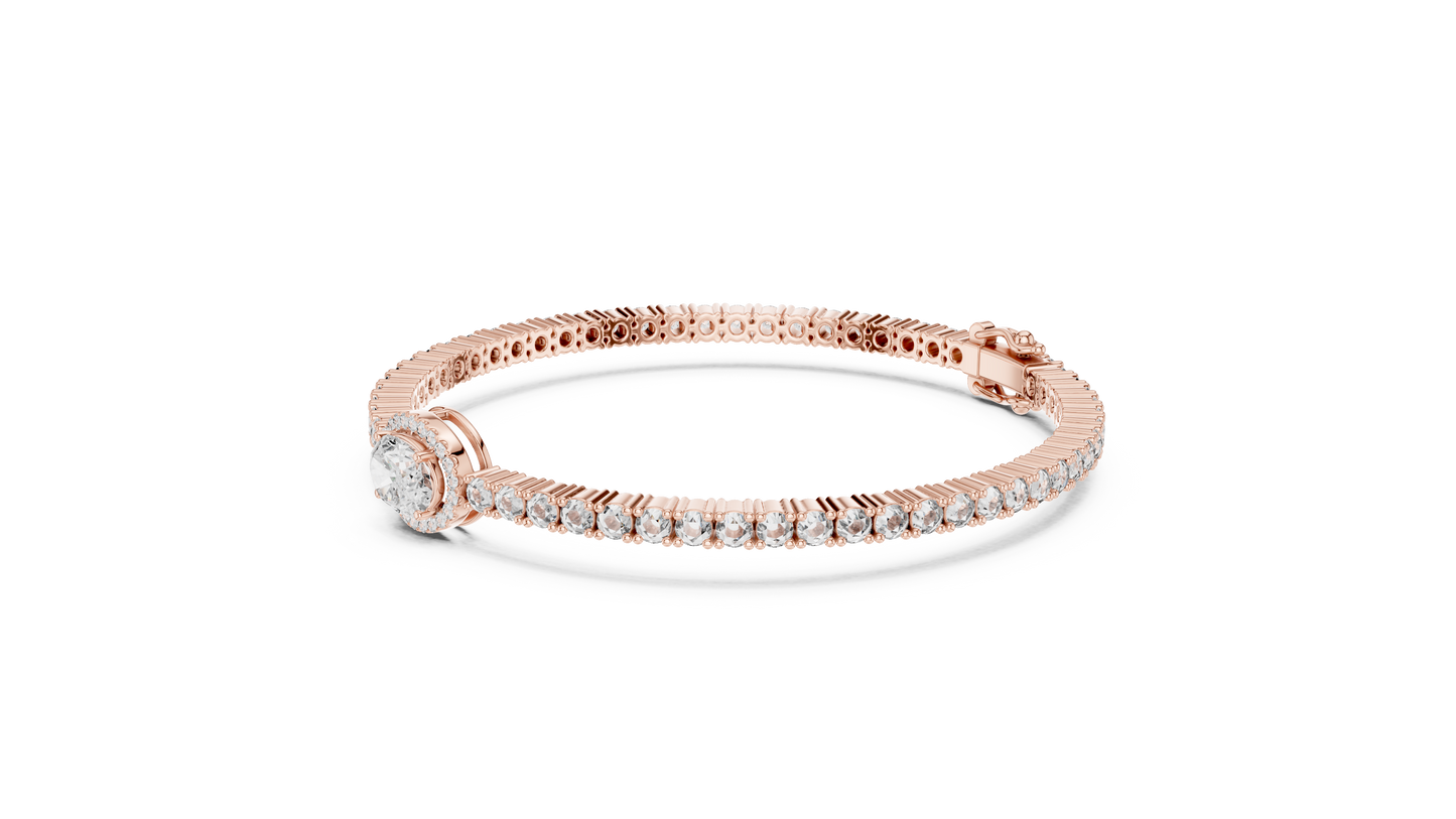 Oval Blue Gemstone & Diamond Tennis Bracelet