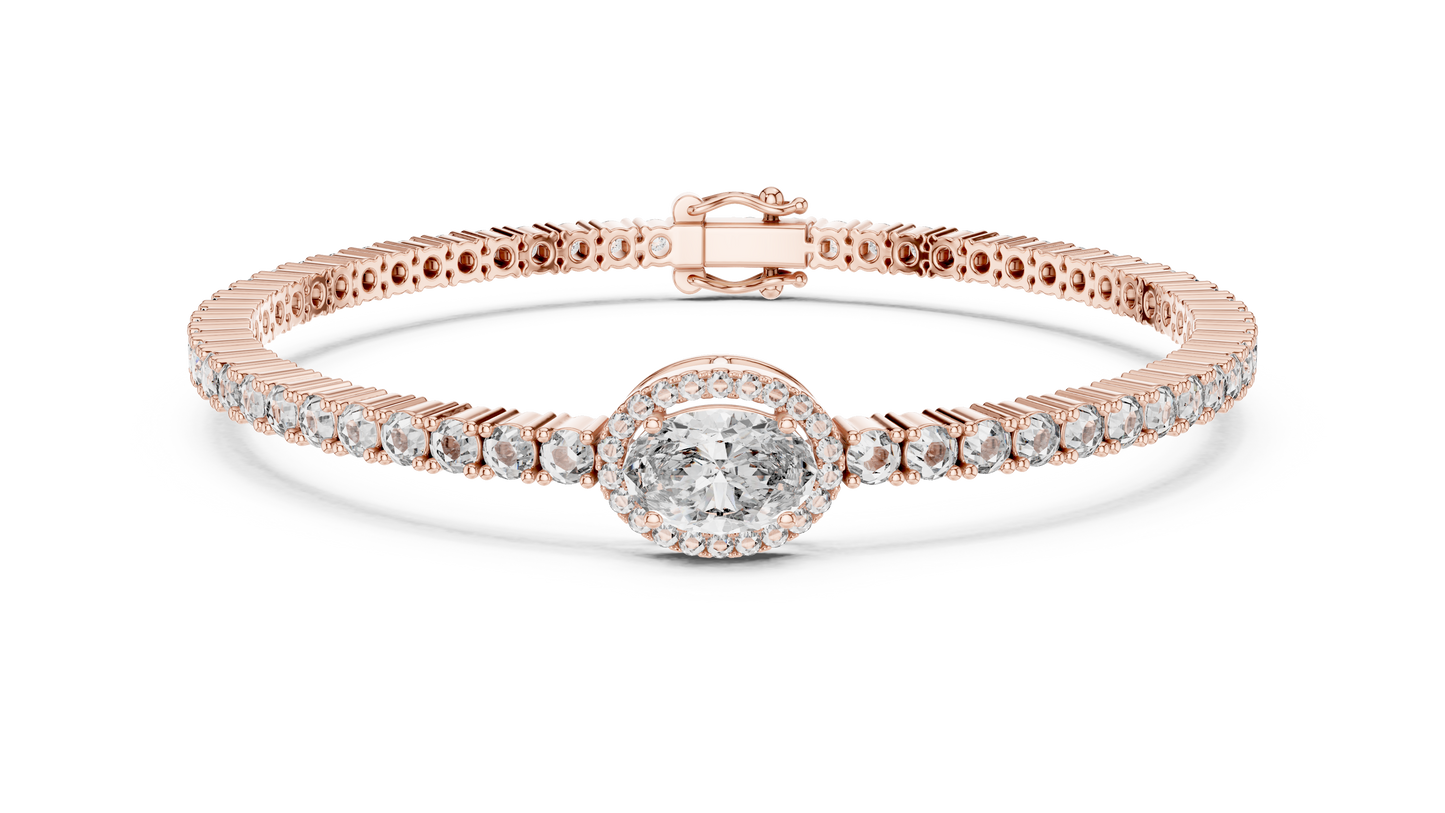 Oval Blue Gemstone & Diamond Tennis Bracelet