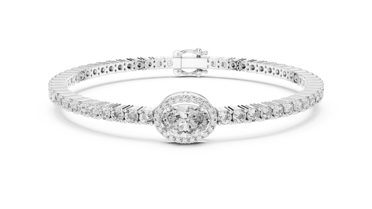 Oval Blue Gemstone & Diamond Tennis Bracelet
