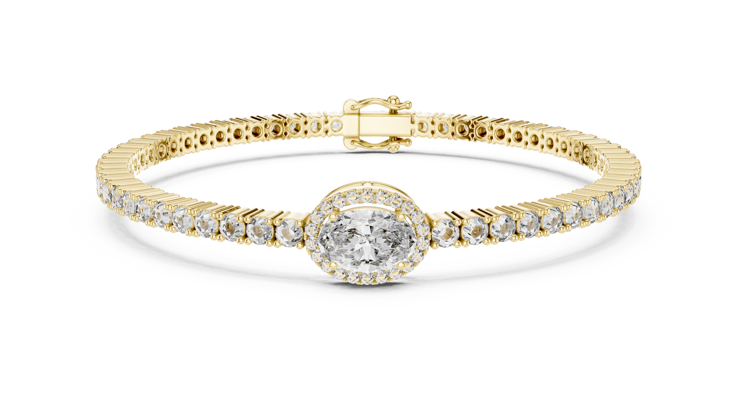 Oval Blue Gemstone & Diamond Tennis Bracelet