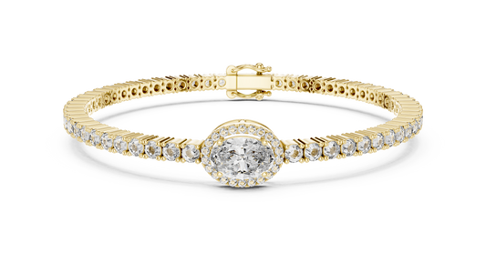 Oval Blue Gemstone & Diamond Tennis Bracelet