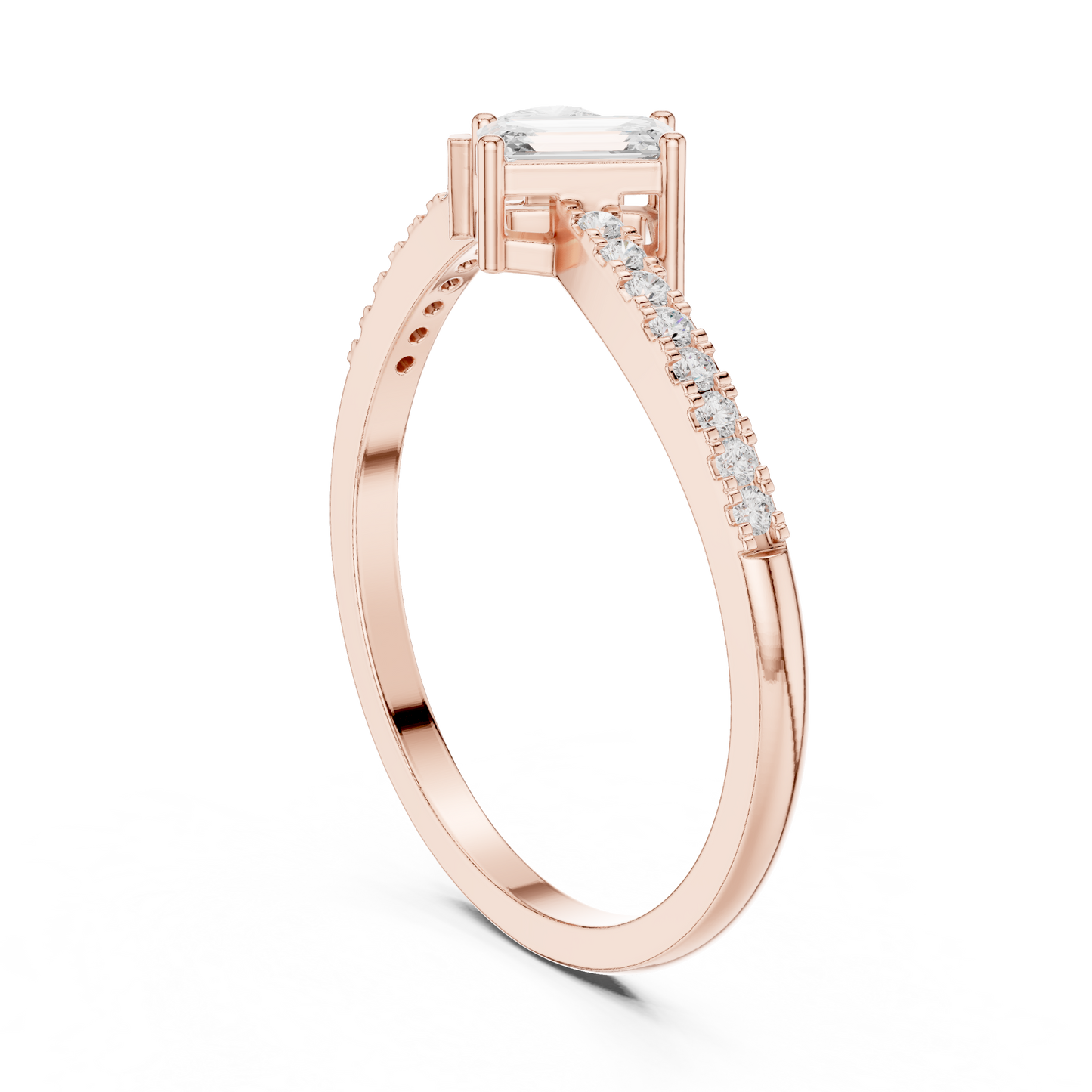 Emerald-Cut and Pear-Shaped Diamond Ring with Micro-Prong Accents