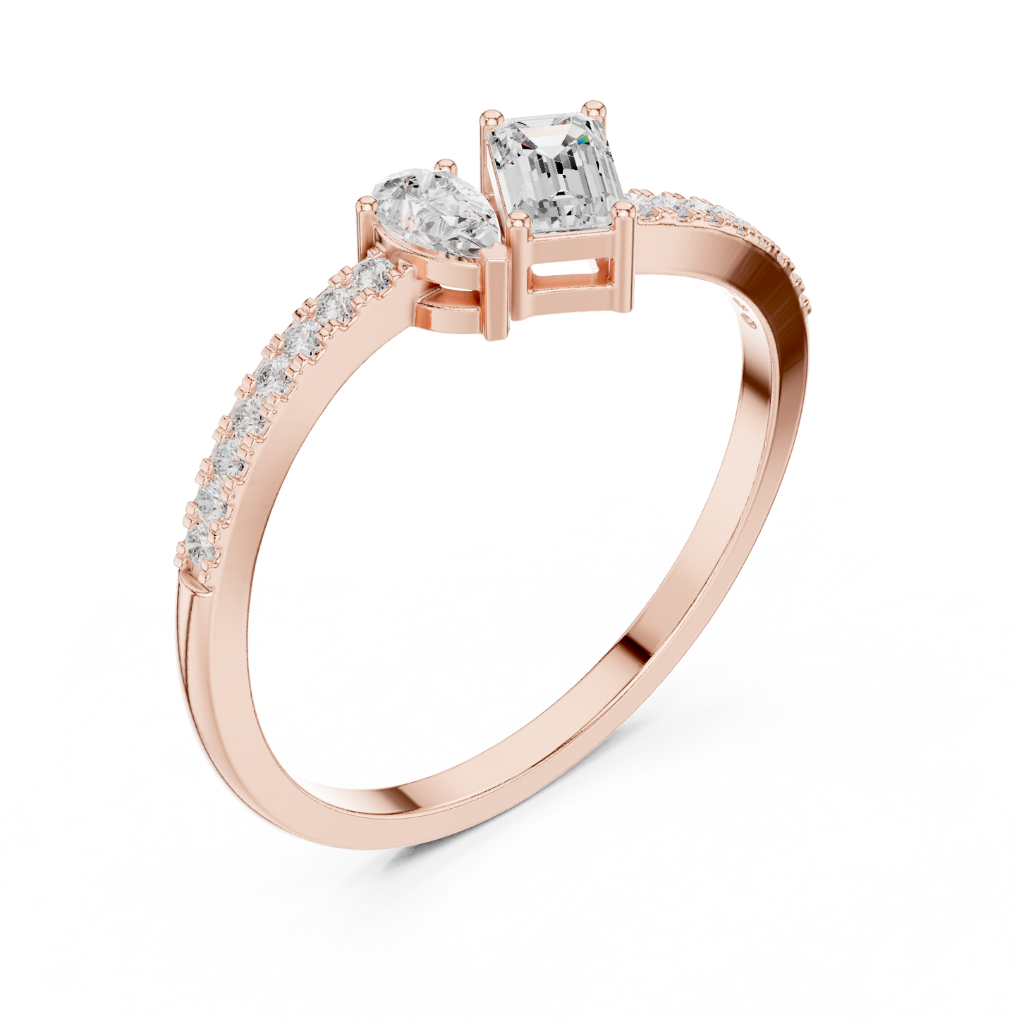 Emerald-Cut and Pear-Shaped Diamond Ring with Micro-Prong Accents