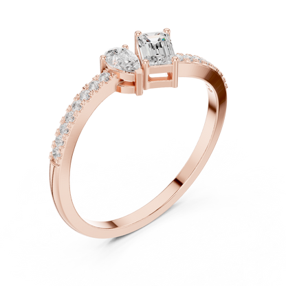 Emerald-Cut and Pear-Shaped Diamond Ring with Micro-Prong Accents