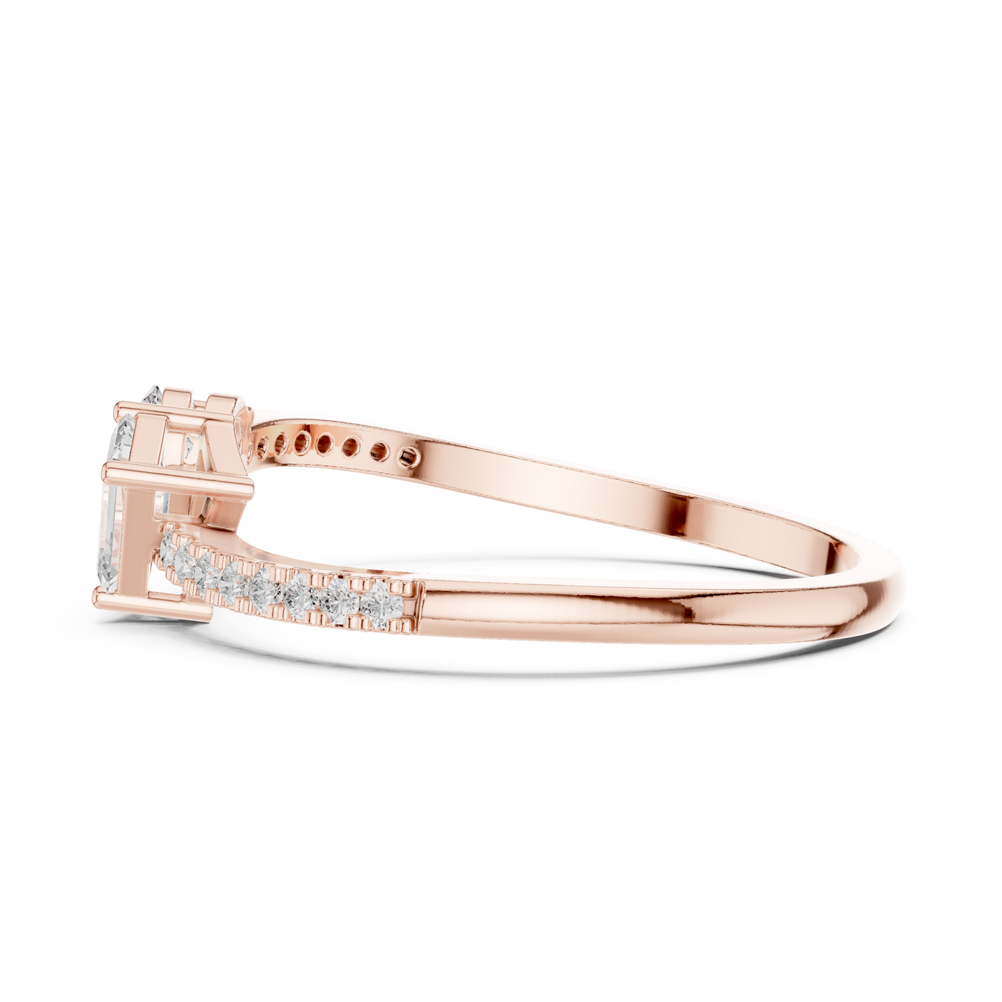 Emerald-Cut and Pear-Shaped Diamond Ring with Micro-Prong Accents