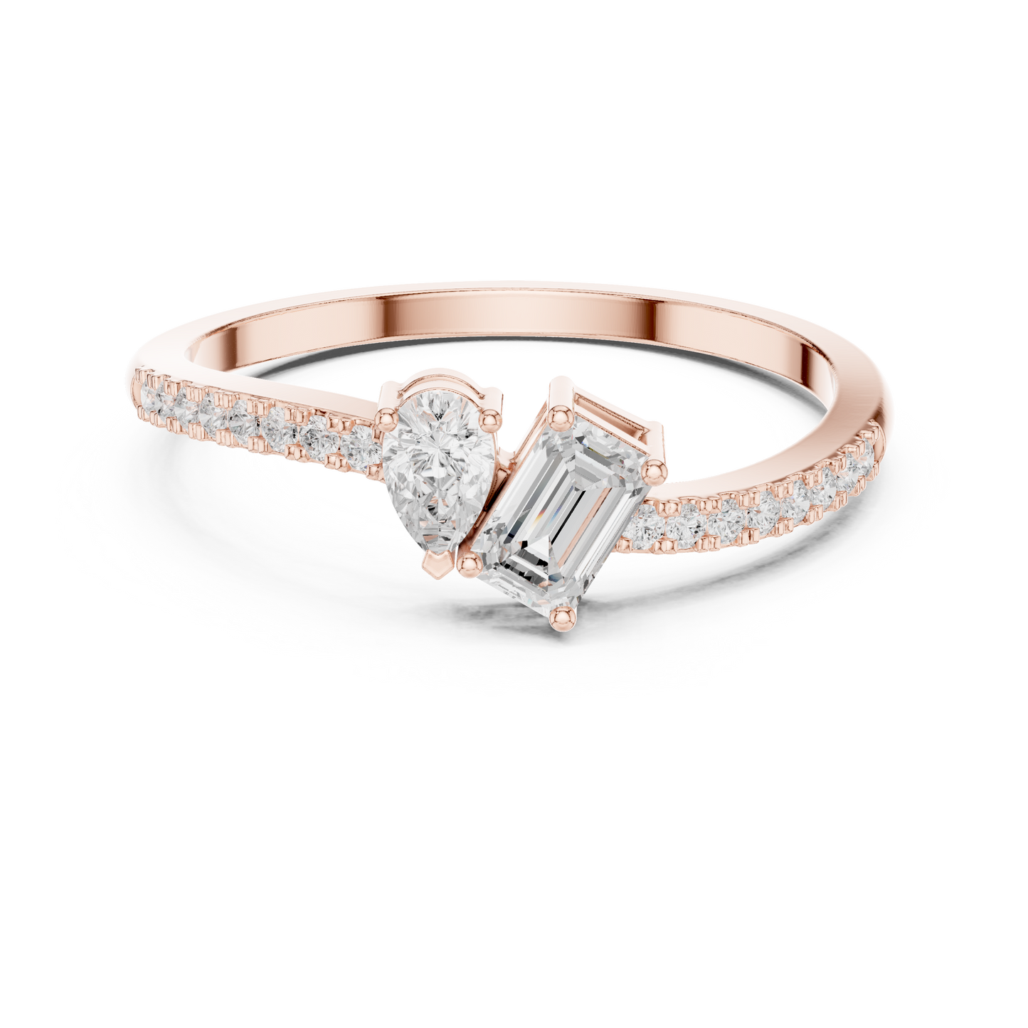 Emerald-Cut and Pear-Shaped Diamond Ring with Micro-Prong Accents