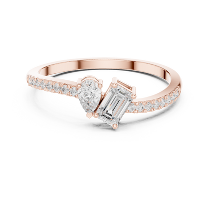 Emerald-Cut and Pear-Shaped Diamond Ring with Micro-Prong Accents