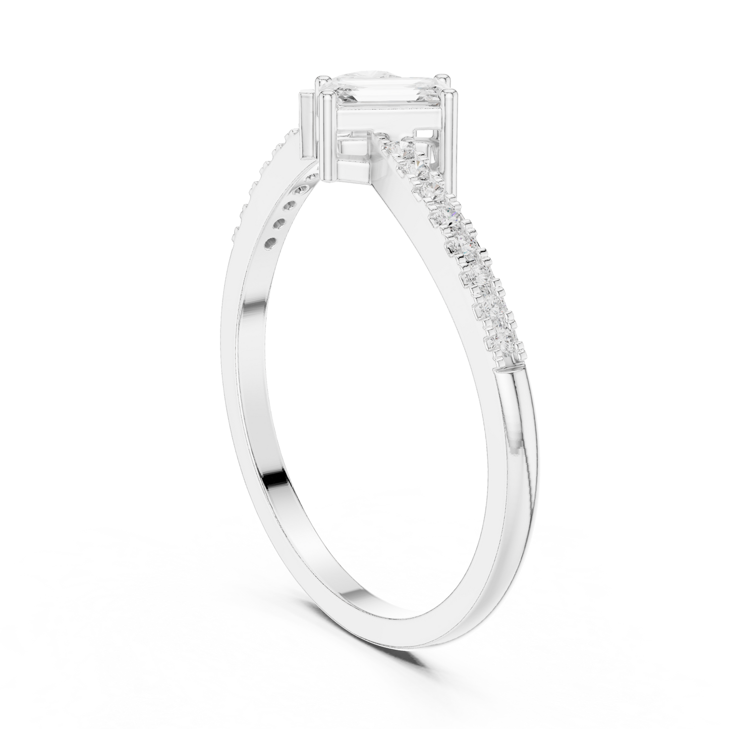 Emerald-Cut and Pear-Shaped Diamond Ring with Micro-Prong Accents