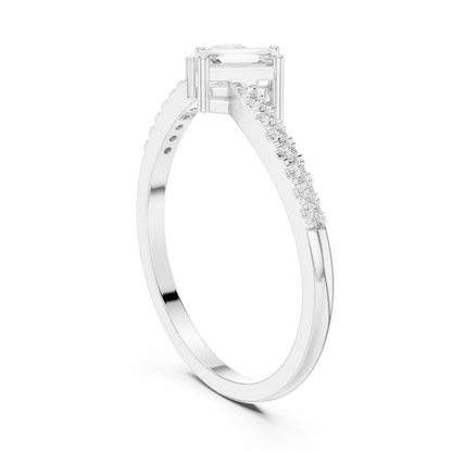 Emerald-Cut and Pear-Shaped Diamond Ring with Micro-Prong Accents