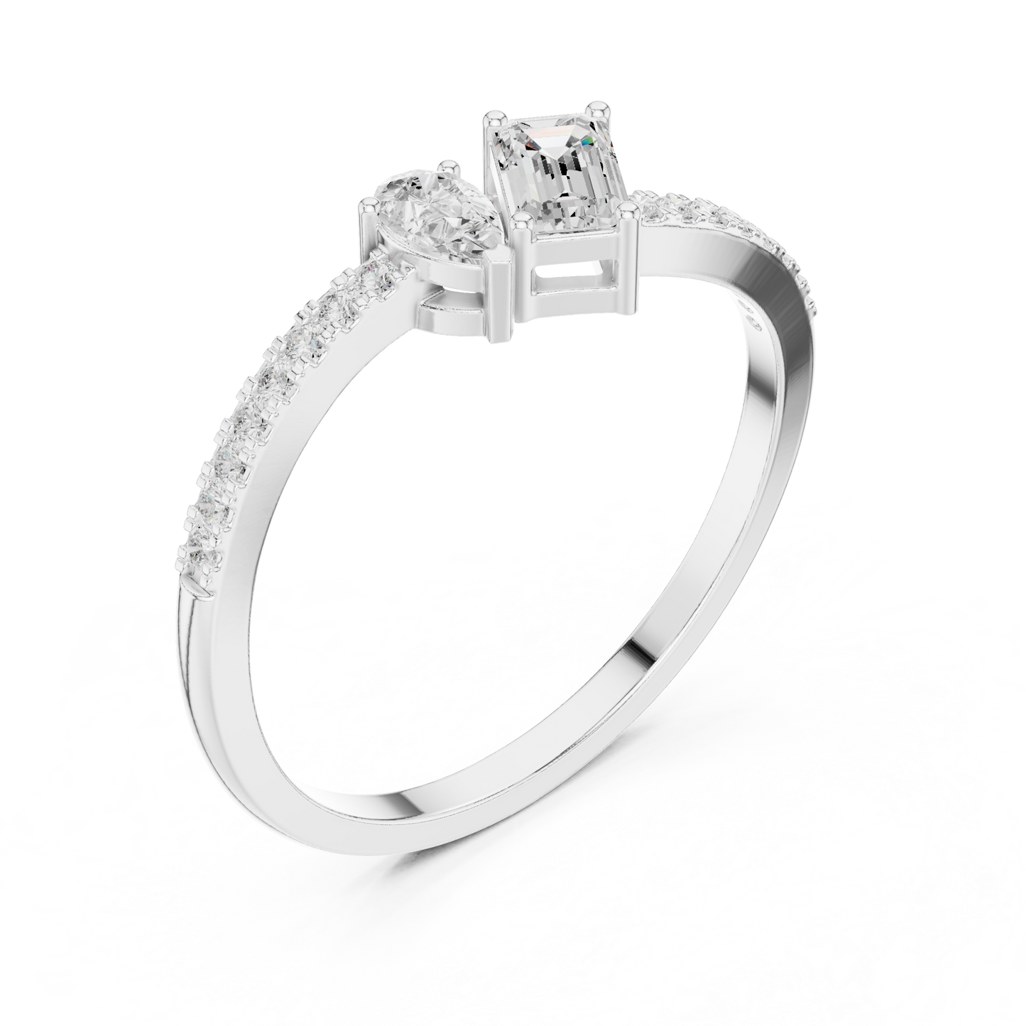 Emerald-Cut and Pear-Shaped Diamond Ring with Micro-Prong Accents