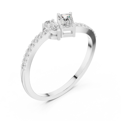 Emerald-Cut and Pear-Shaped Diamond Ring with Micro-Prong Accents