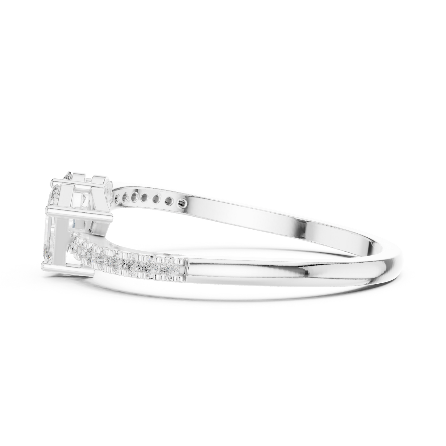 Emerald-Cut and Pear-Shaped Diamond Ring with Micro-Prong Accents