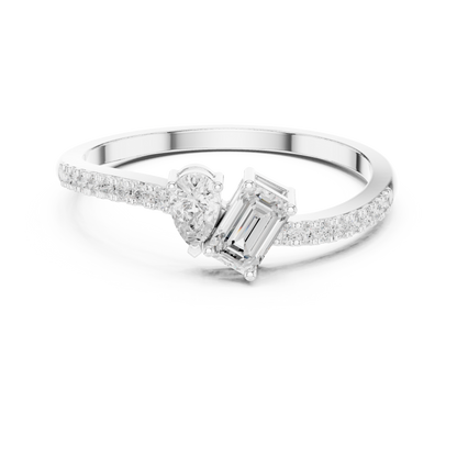 Emerald-Cut and Pear-Shaped Diamond Ring with Micro-Prong Accents
