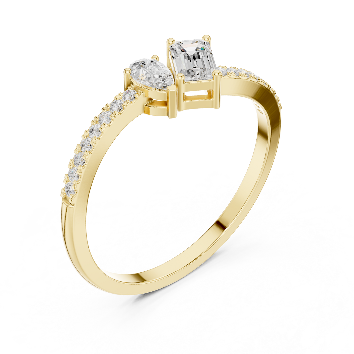 Emerald-Cut and Pear-Shaped Diamond Ring with Micro-Prong Accents