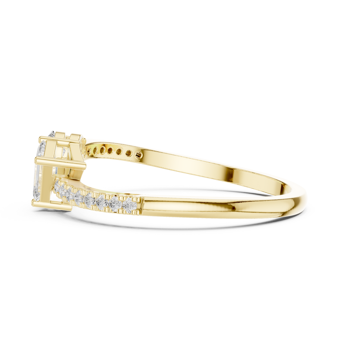 Emerald-Cut and Pear-Shaped Diamond Ring with Micro-Prong Accents
