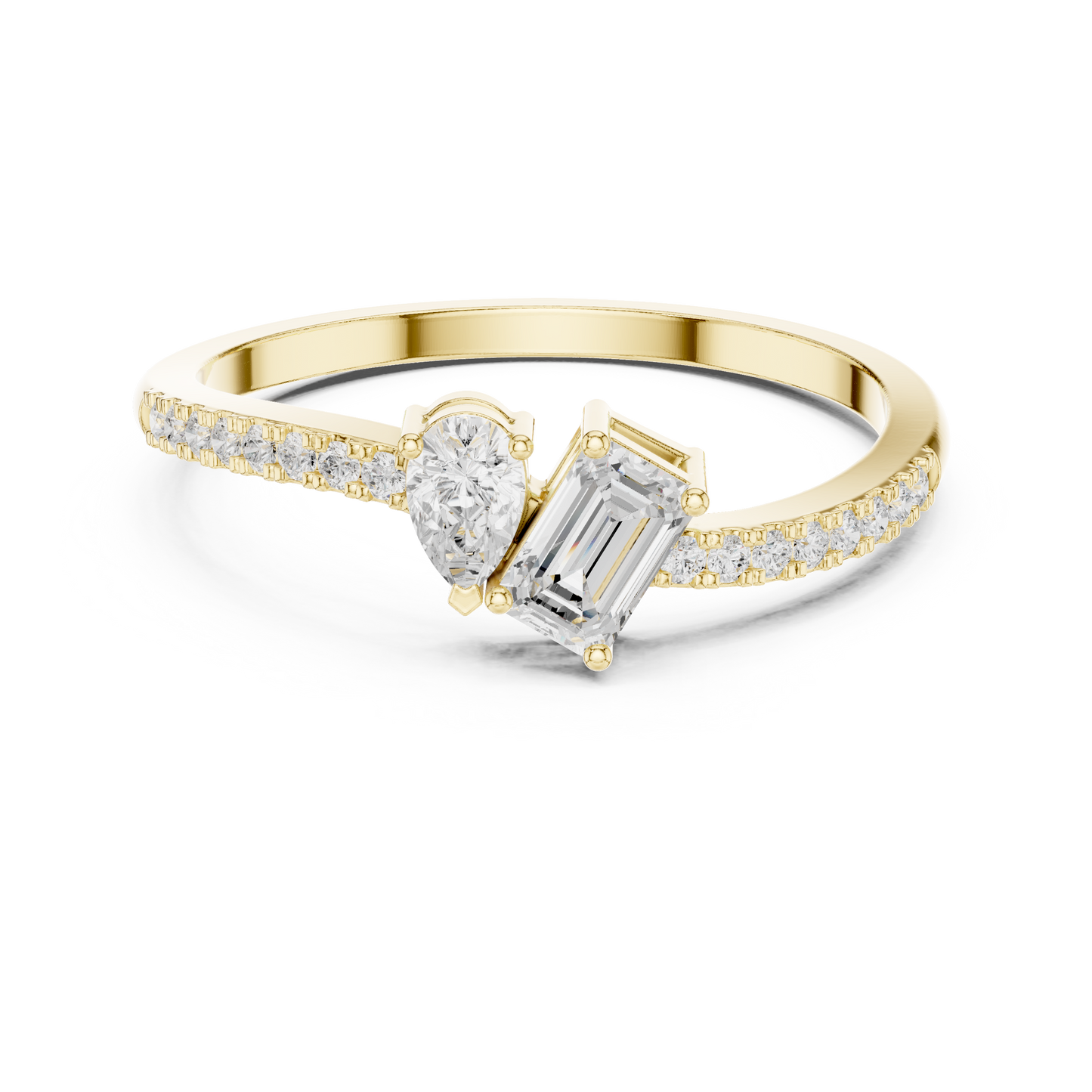 Emerald-Cut and Pear-Shaped Diamond Ring with Micro-Prong Accents