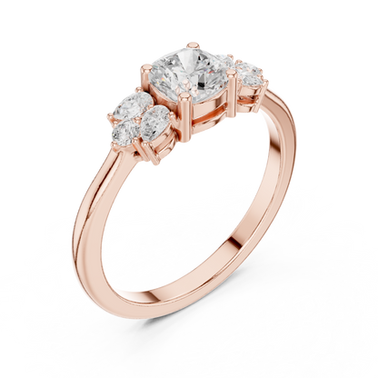 Cushion Diamond Ring with Pear and Round Diamond Accents