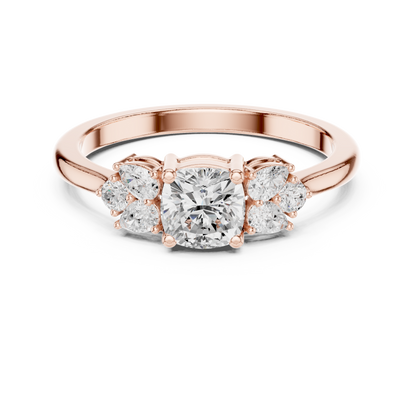 Cushion Diamond Ring with Pear and Round Diamond Accents