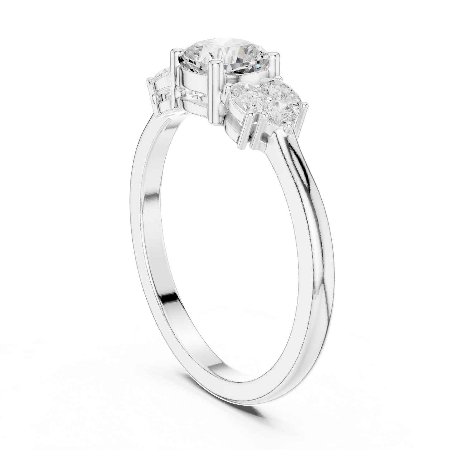 Cushion Diamond Ring with Pear and Round Diamond Accents