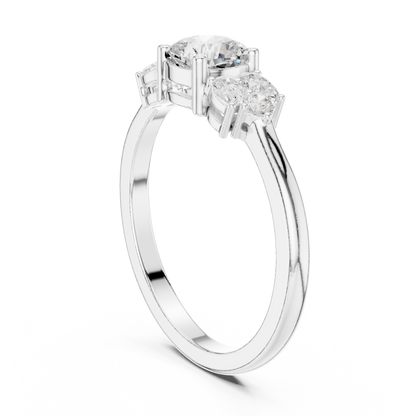 Cushion Diamond Ring with Pear and Round Diamond Accents