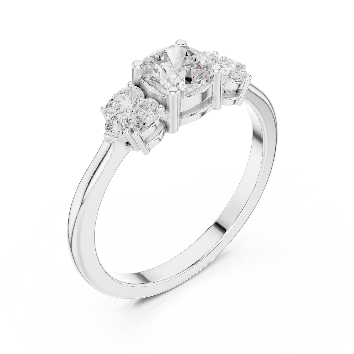 Cushion Diamond Ring with Pear and Round Diamond Accents
