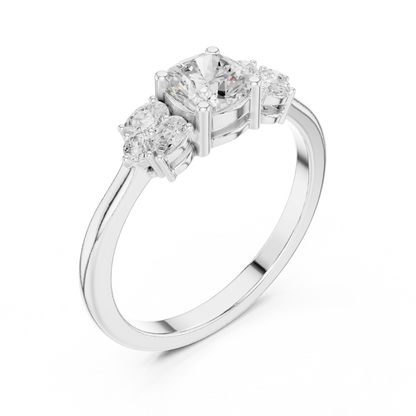 Cushion Diamond Ring with Pear and Round Diamond Accents