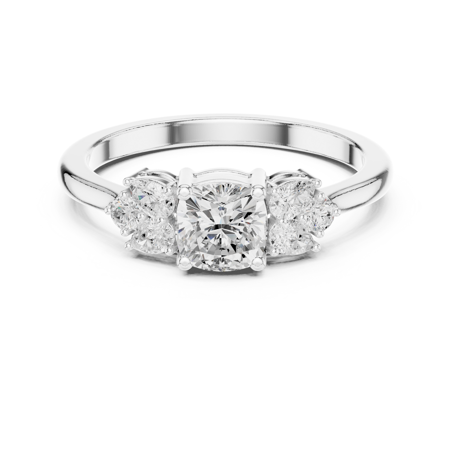 Cushion Diamond Ring with Pear and Round Diamond Accents