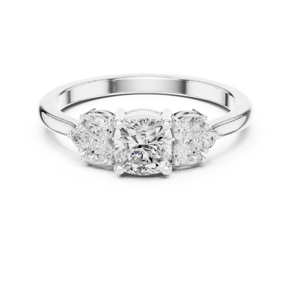 Cushion Diamond Ring with Pear and Round Diamond Accents