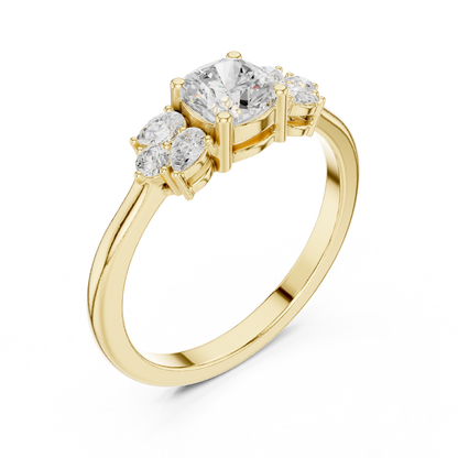 Cushion Diamond Ring with Pear and Round Diamond Accents