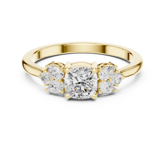 Cushion Diamond Ring with Pear and Round Diamond Accents