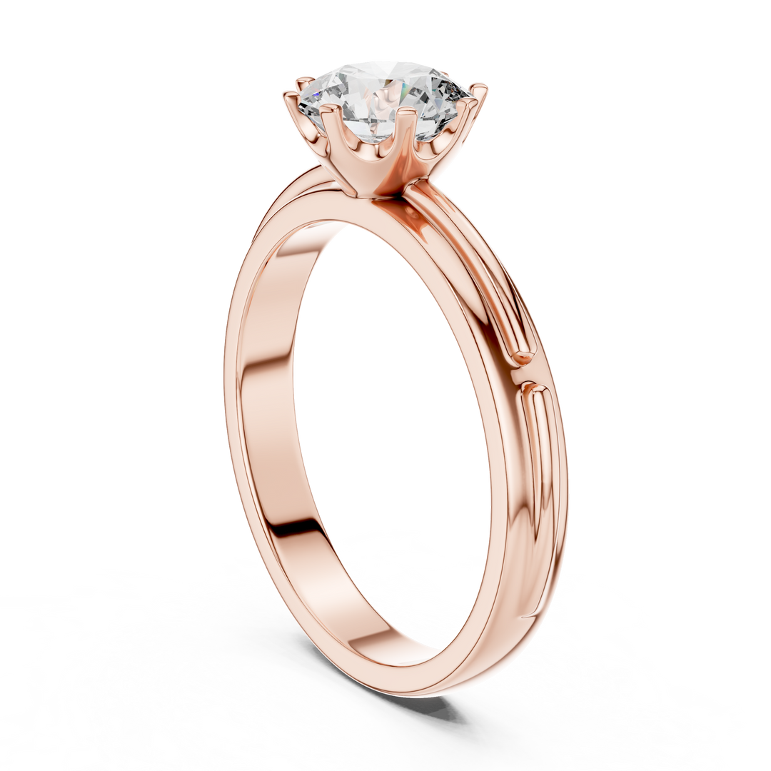 Grooved Shank Solitaire Engagement Ring