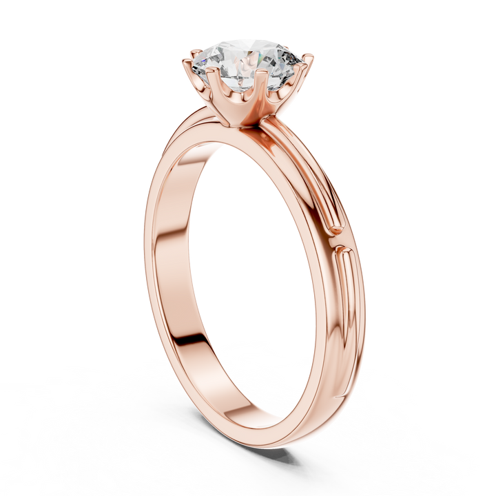 Grooved Shank Solitaire Engagement Ring