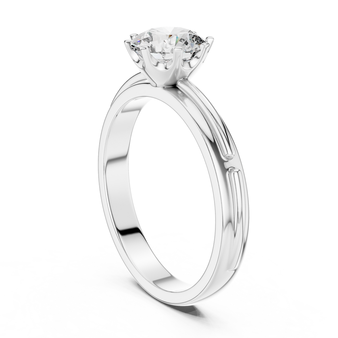 Grooved Shank Solitaire Engagement Ring