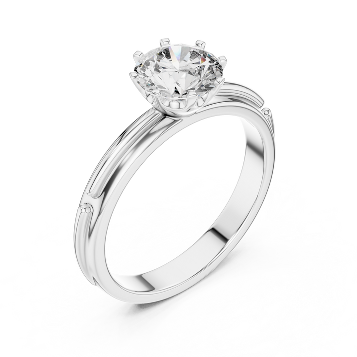 Grooved Shank Solitaire Engagement Ring