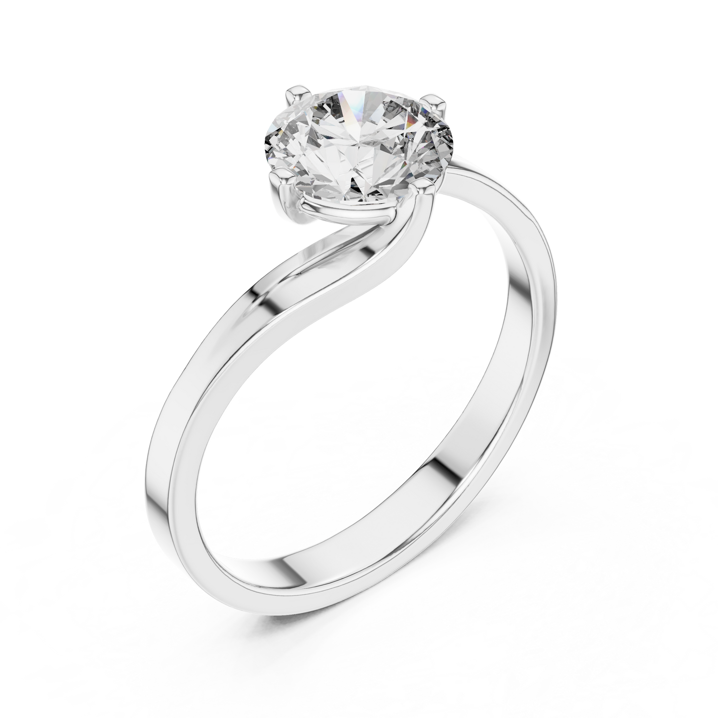 Elegant Sculpted Tapered Solitaire Diamond Engagement Ring