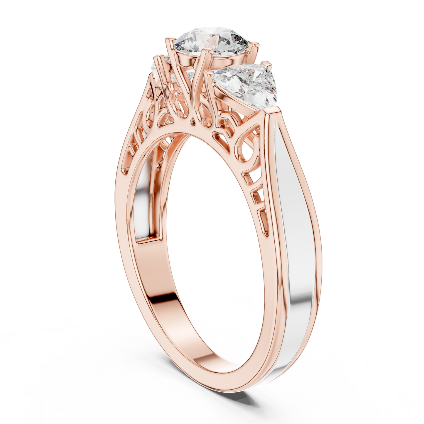 Round Cut Three-Stone Diamond Ring with Trillion Side Stones