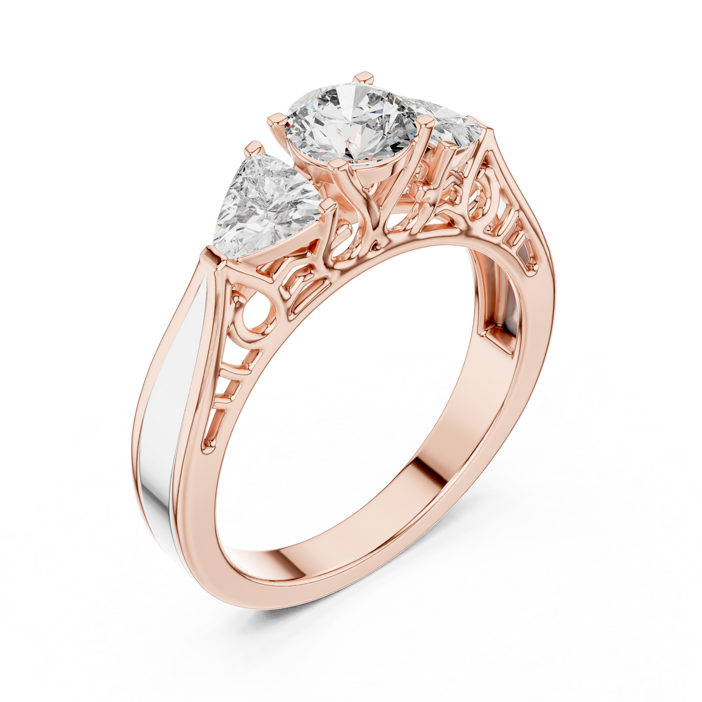 Round Cut Three-Stone Diamond Ring with Trillion Side Stones