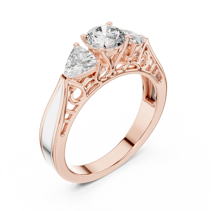 Round Cut Three-Stone Diamond Ring with Trillion Side Stones