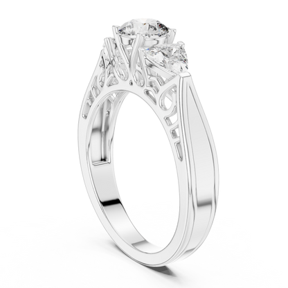 Round Cut Three-Stone Diamond Ring with Trillion Side Stones