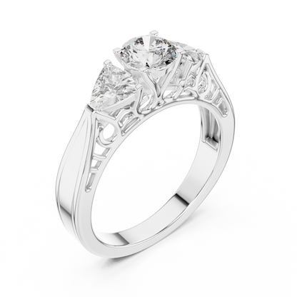 Round Cut Three-Stone Diamond Ring with Trillion Side Stones