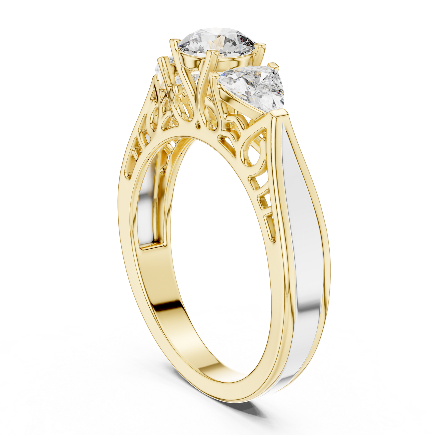 Round Cut Three-Stone Diamond Ring with Trillion Side Stones