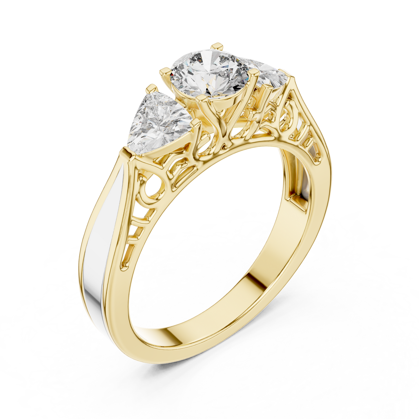 Round Cut Three-Stone Diamond Ring with Trillion Side Stones