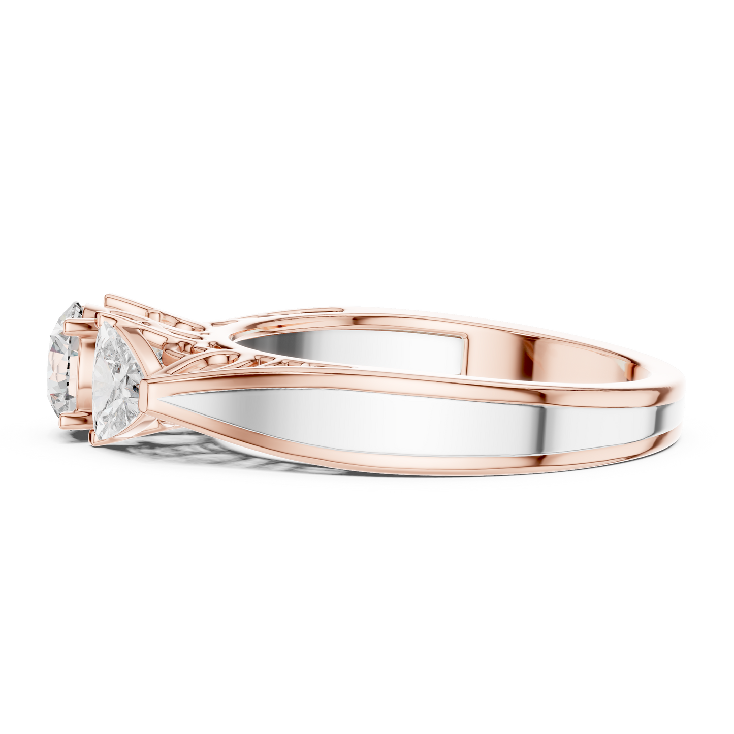 Round Cut Three-Stone Diamond Ring with Trillion Side Stones